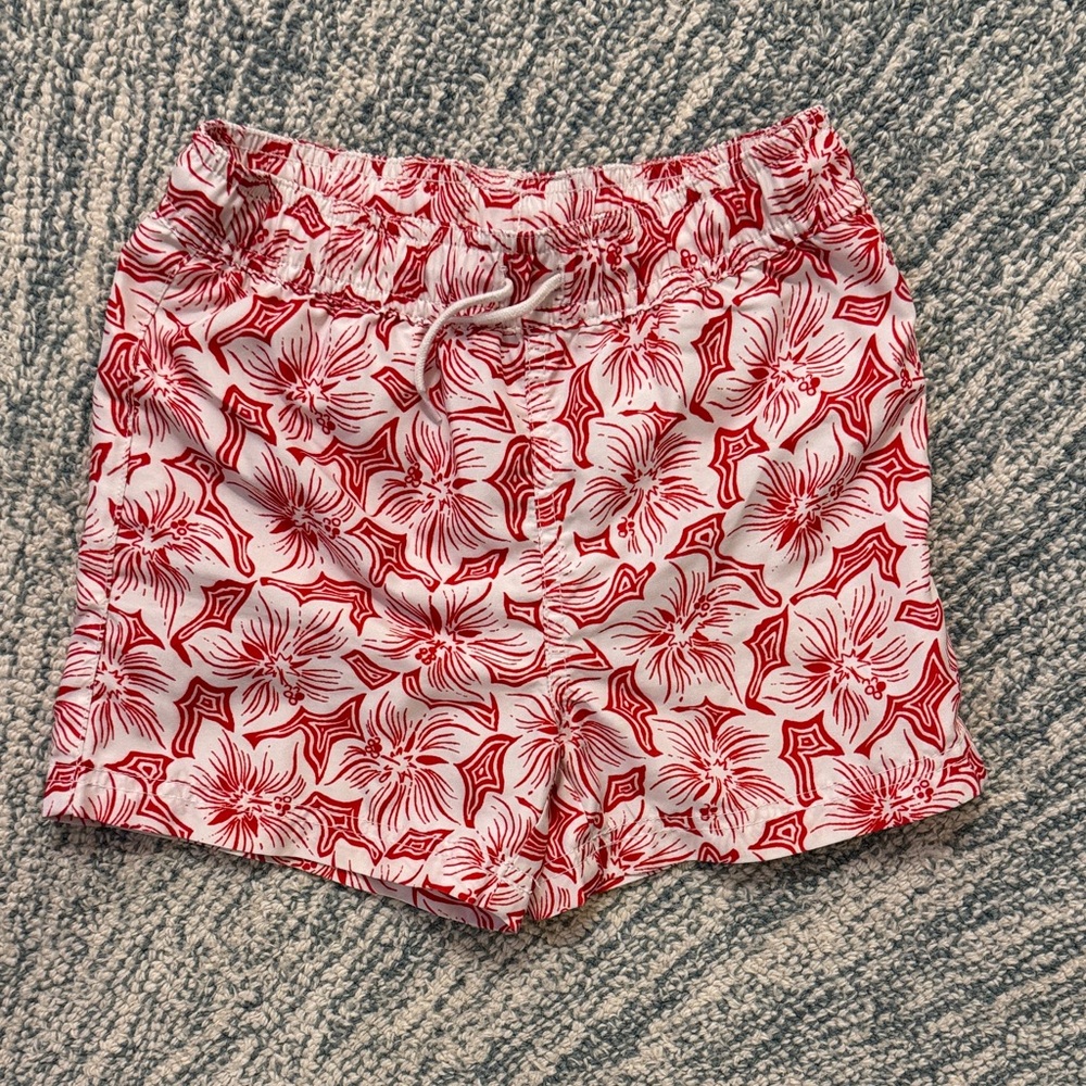 Janie and Jack Red Floral Swim Trunks